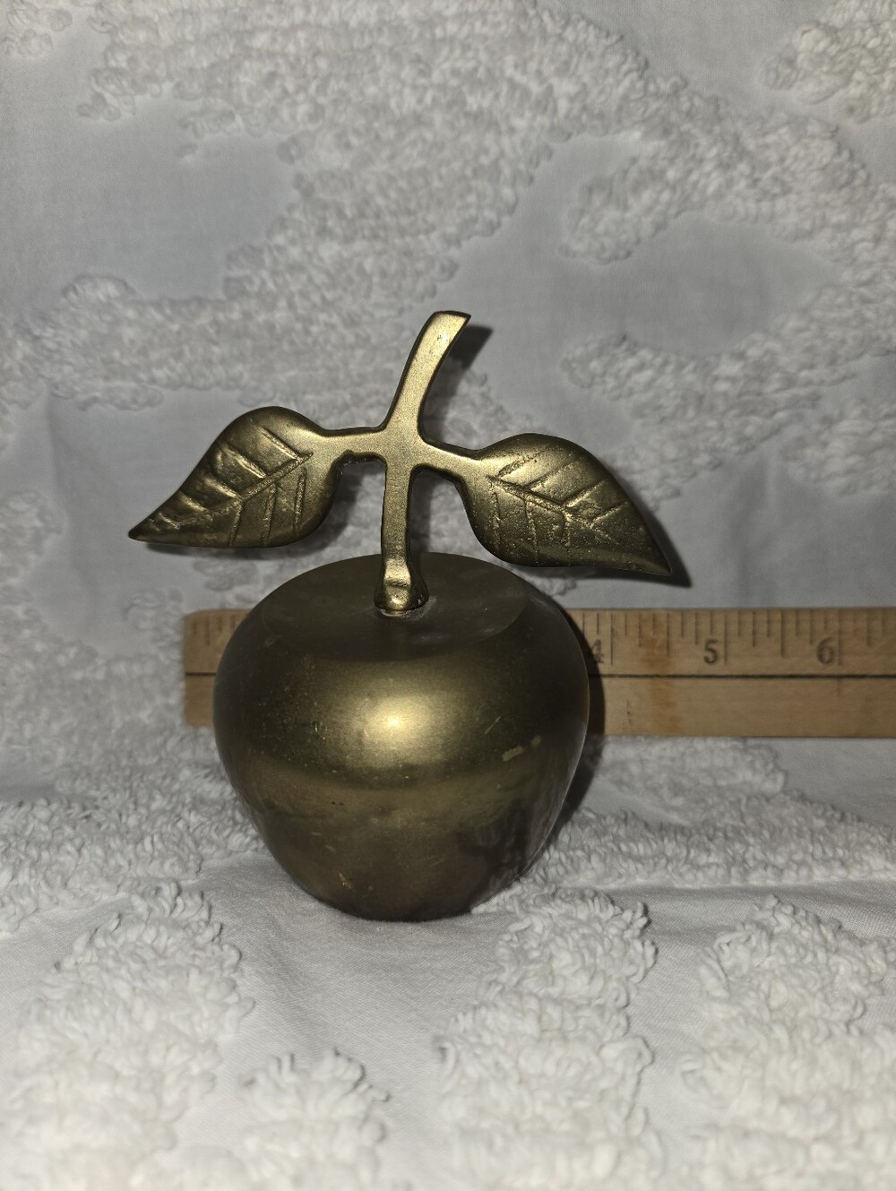 Brass Apple Decorative Bell with Leaf Stem Solid Brass Handmade In India 4in